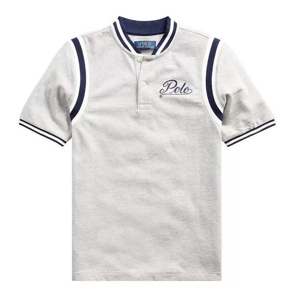 POLO Ralph Lauren Ralphs Tiger Embroidered Shirt Gray Stripe Tipped Boys Small 8 - Picture 9 of 9